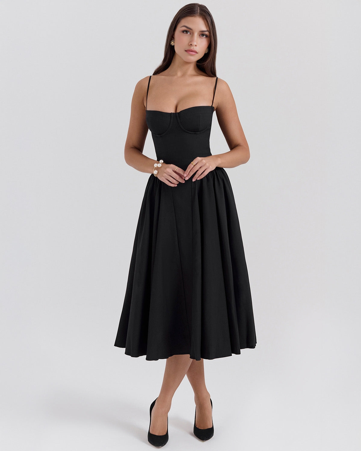 Noir Poise Bustier Midi Dress