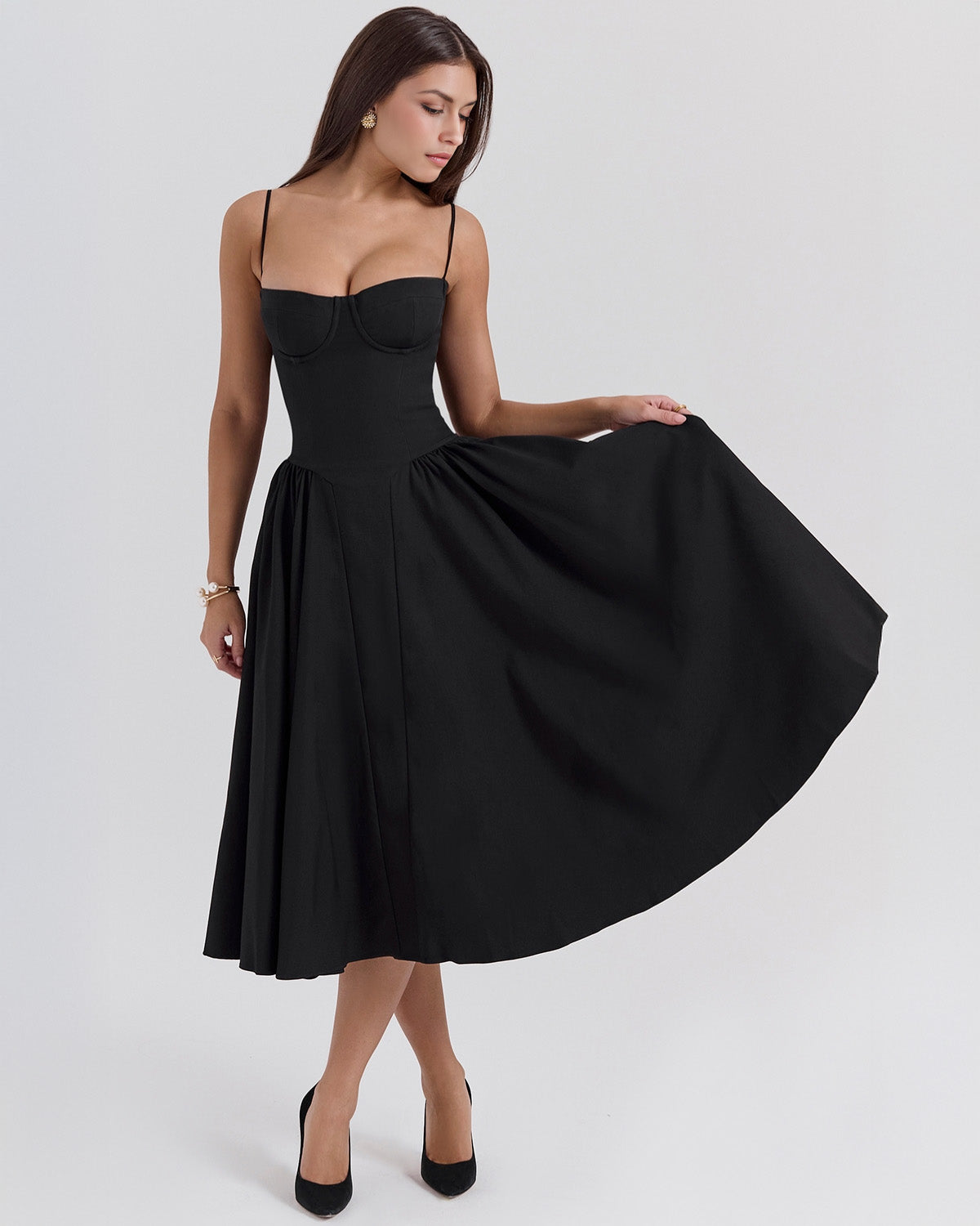 Noir Poise Bustier Midi Dress