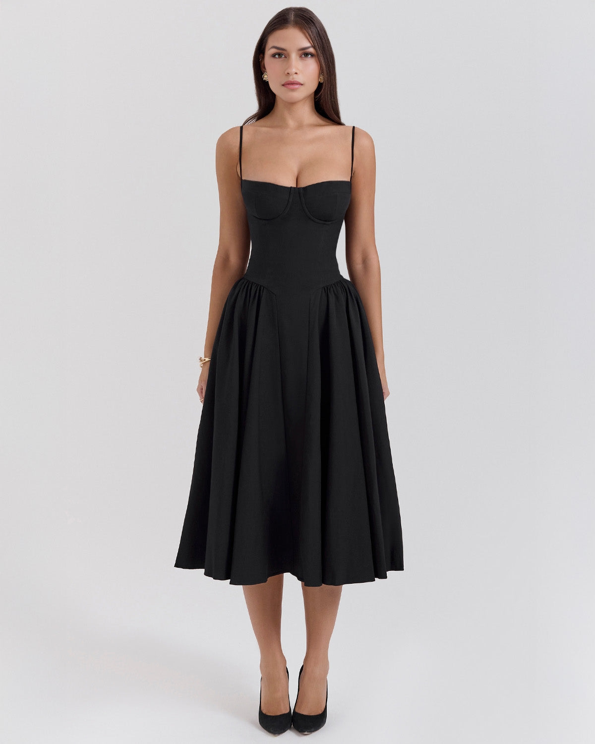 Noir Poise Bustier Midi Dress
