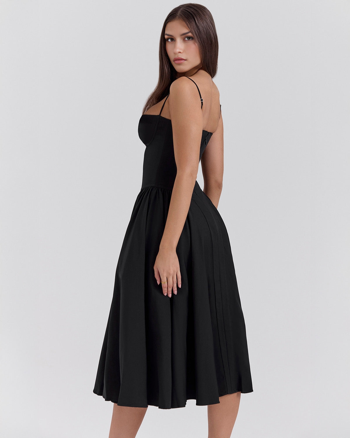 Noir Poise Bustier Midi Dress