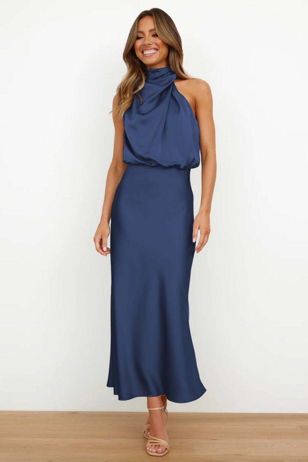 Midnight Drape-Neck Maxi Dress