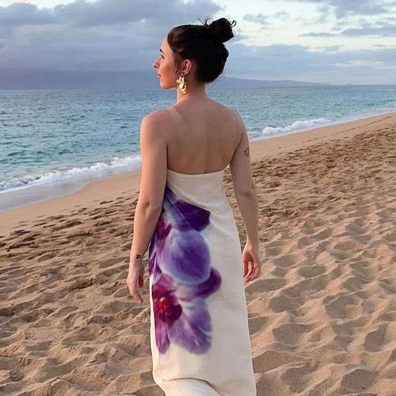 Violet Bloom Strapless Maxi Dress
