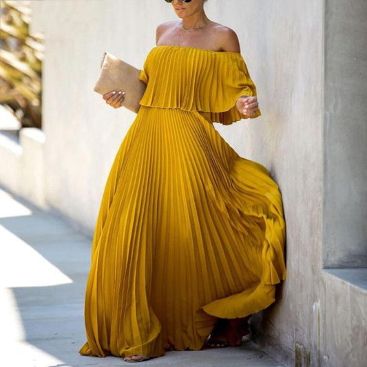 Seraphina Off-Shoulder Pleated Gown