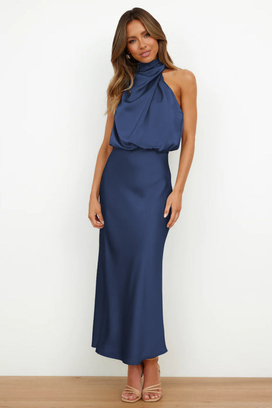 Midnight Drape-Neck Maxi Dress