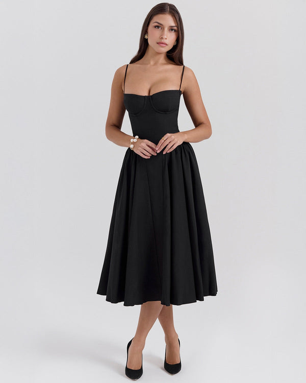 Noir Poise Bustier Midi Dress