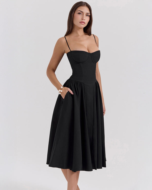 Noir Poise Bustier Midi Dress