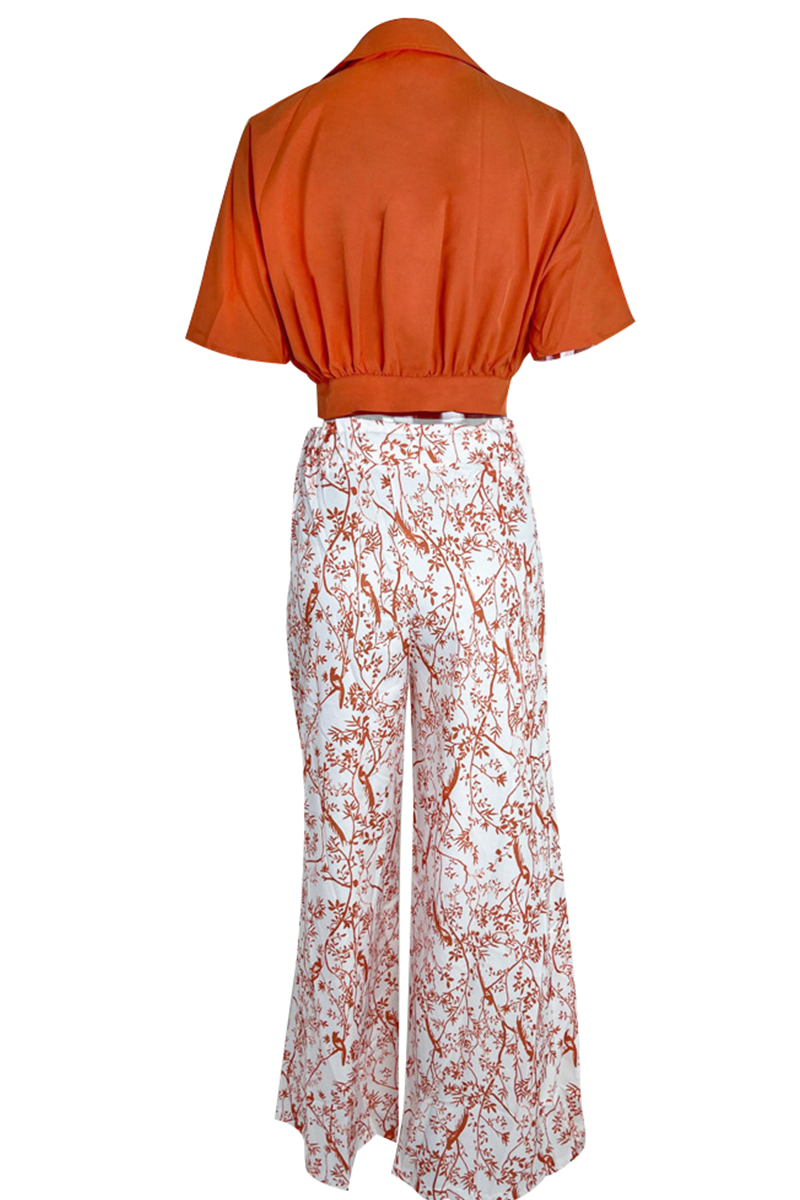 Azure Bloom Cropped Blouse and Wide-Leg Trouser Set
