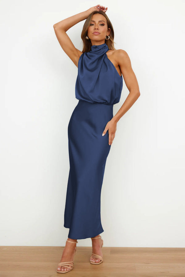 Midnight Drape-Neck Maxi Dress