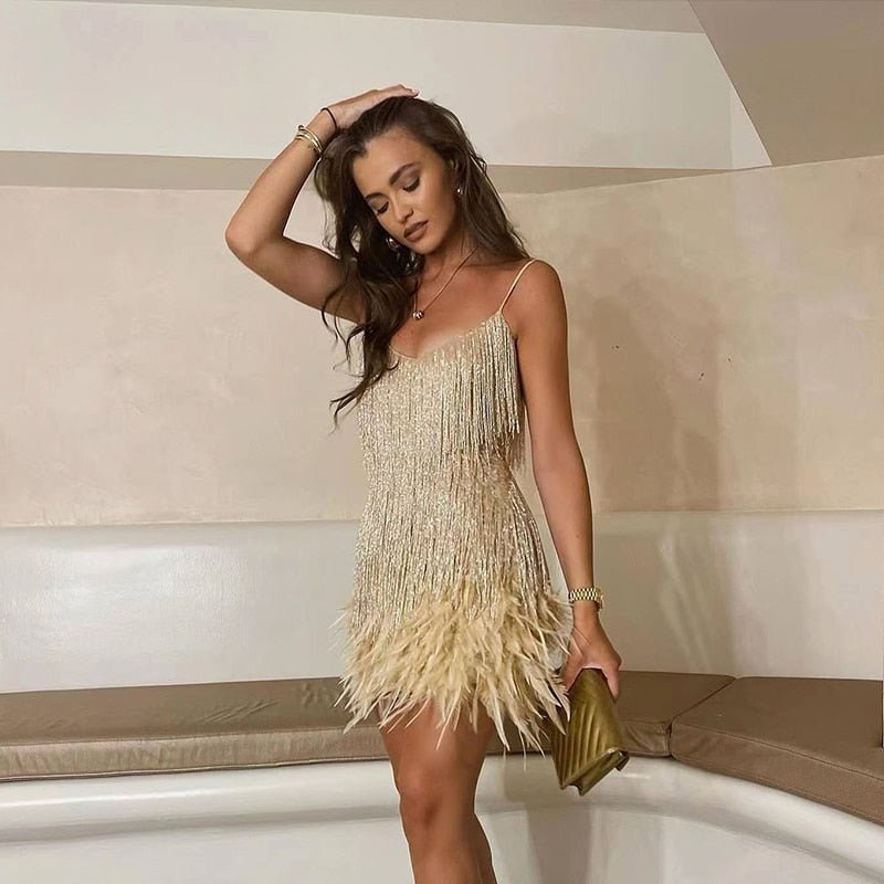 Celina Embellished Feather Mini Dress