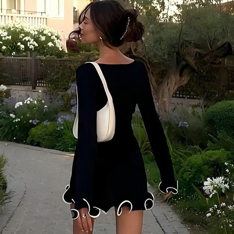 Luna’s Parisian Whirl Ruffle Mini Dress