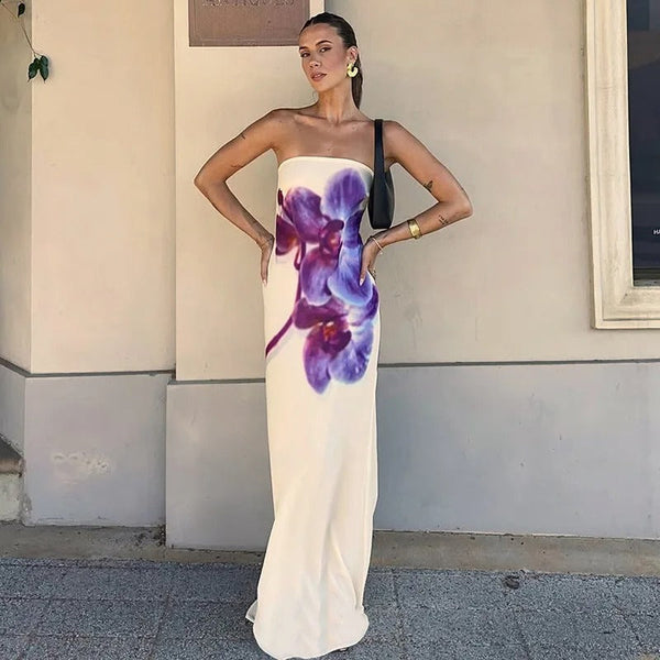 Violet Bloom Strapless Maxi Dress