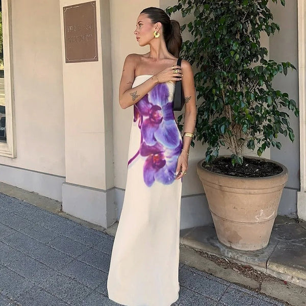 Violet Bloom Strapless Maxi Dress