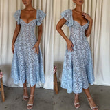 Lucienne Flutter-Sleeve Lace Midi Dress