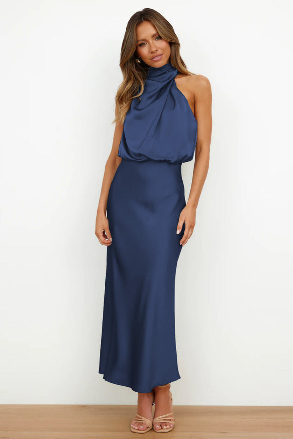 Midnight Drape-Neck Maxi Dress